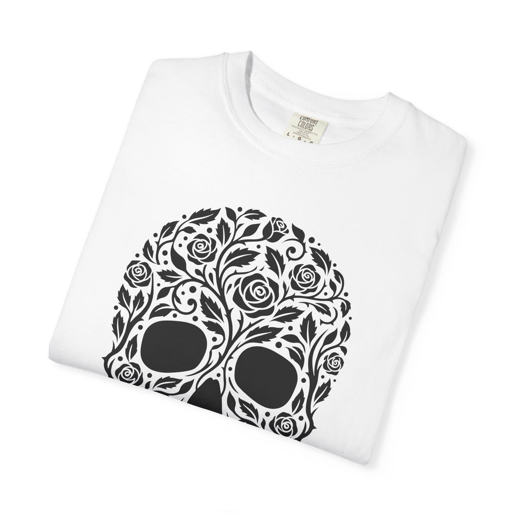 Blossom Skull T-Shirt St. Valentine's Day Macabre Gift Women Line Art T-Shirt Sugar Skull T-Shirt Valentine Fan Hand Drawn T-Shirt Dark Graphic