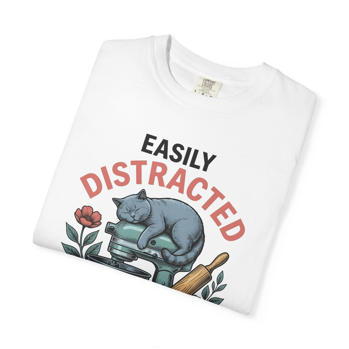 Cat Blender T-Shirt Cat Dessert Gift Women Retro T-Shirt Blender T-Shirt Cat Fan Vintage T-Shirt Pastry Graphic Sketch Blossoms T-Shirt