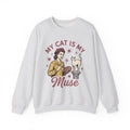 Kitty Artist Sweatshirt Cat Fauna Gift Women Antique Sweatshirt Cat Lady Sweatshirt Feline Fan Vintage Sweatshirt Wildlife Graphic Heritage Art Palette Sweatshirt