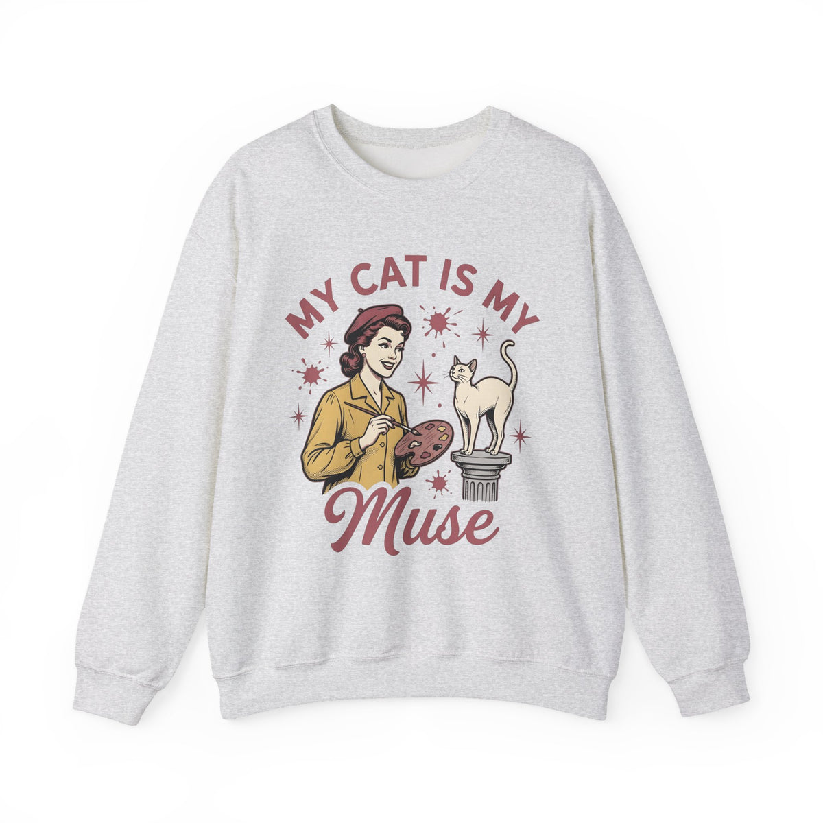 Kitty Artist Sweatshirt Cat Fauna Gift Women Antique Sweatshirt Cat Lady Sweatshirt Feline Fan Vintage Sweatshirt Wildlife Graphic Heritage Art Palette Sweatshirt