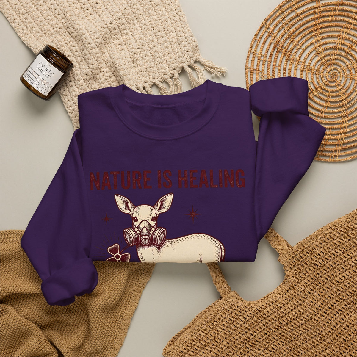 Buck Gas Mask Sweatshirt Nature Fauna Gift Women Antique Sweatshirt Gas Mask Sweatshirt Wildlife Enthusiast Vintage Sweatshirt Animal Graphic Ink Drawing Four