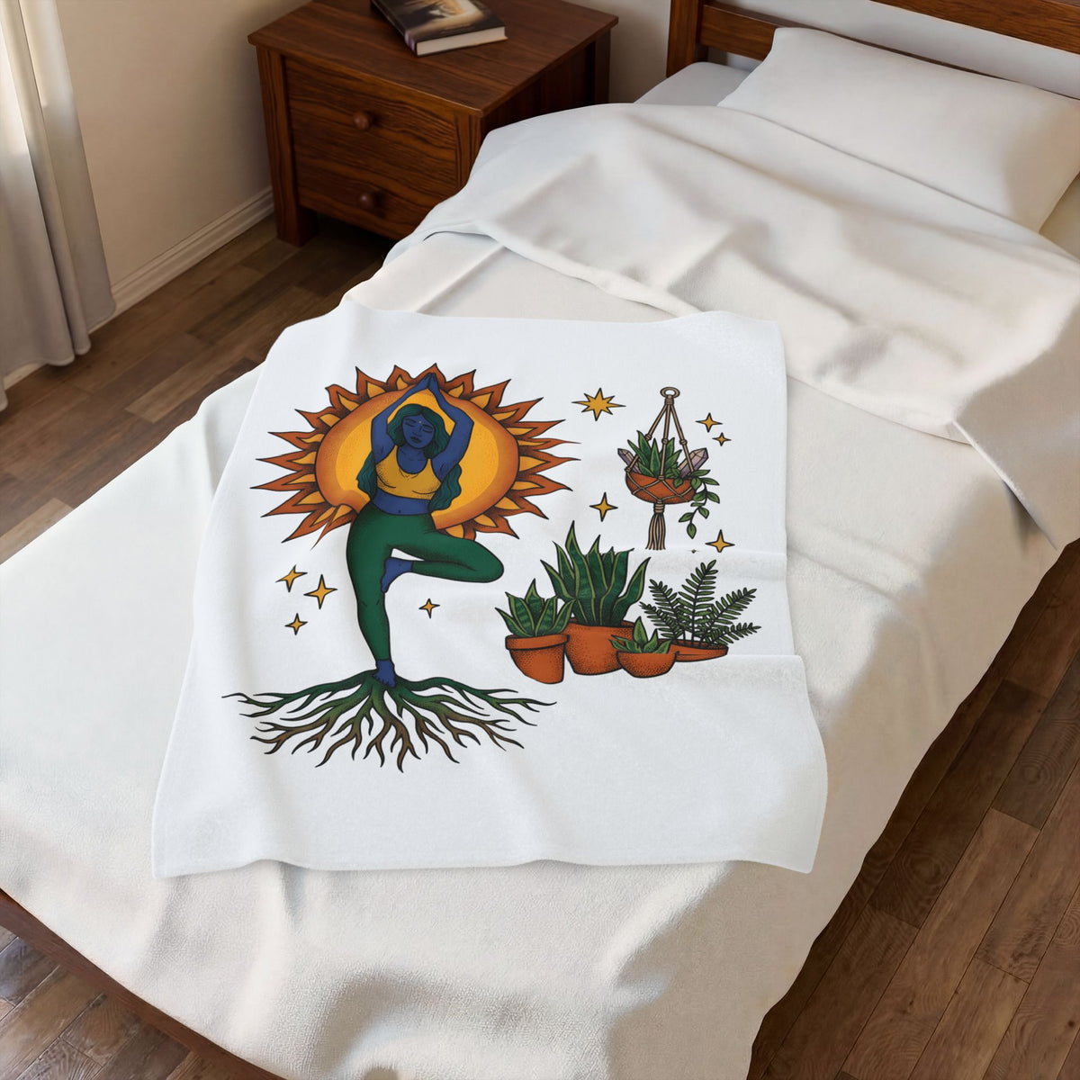 Yoga Pose Female Blanket Boho Chic Selfcare Gift Women Ethnic Blanket Asana Blanket Bohemian Enthusiast Tribal Blanket Wellness Graphic Minimalist