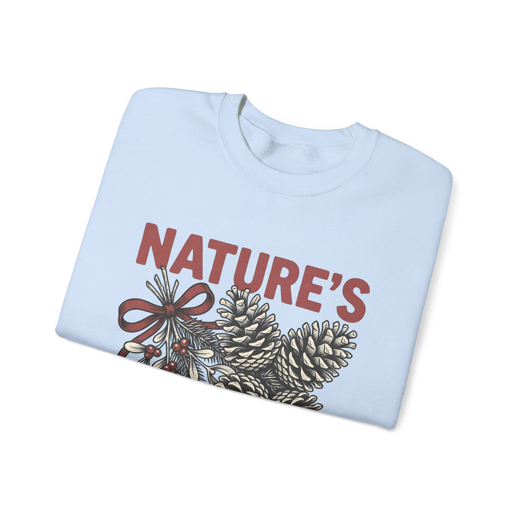 Pinecone Twig Sweatshirt Christmas Outdoors Gift Women Retro Sweatshirt Branch Sweatshirt Xmas Fan Evergreen Graphic Sweatshirt Sketch Ribbon Sweatshirt