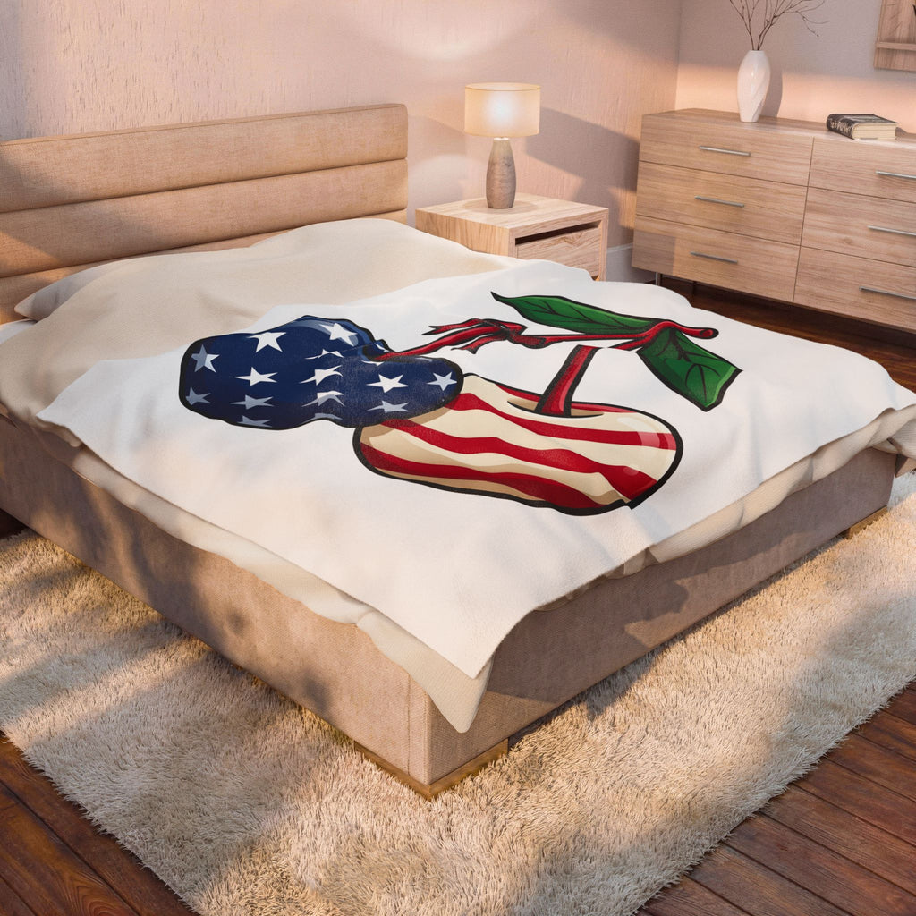 American Cherries 4Th Of July Beach Gift Comic Cherry Independence Day Fan Cartoon Coastal Blanket