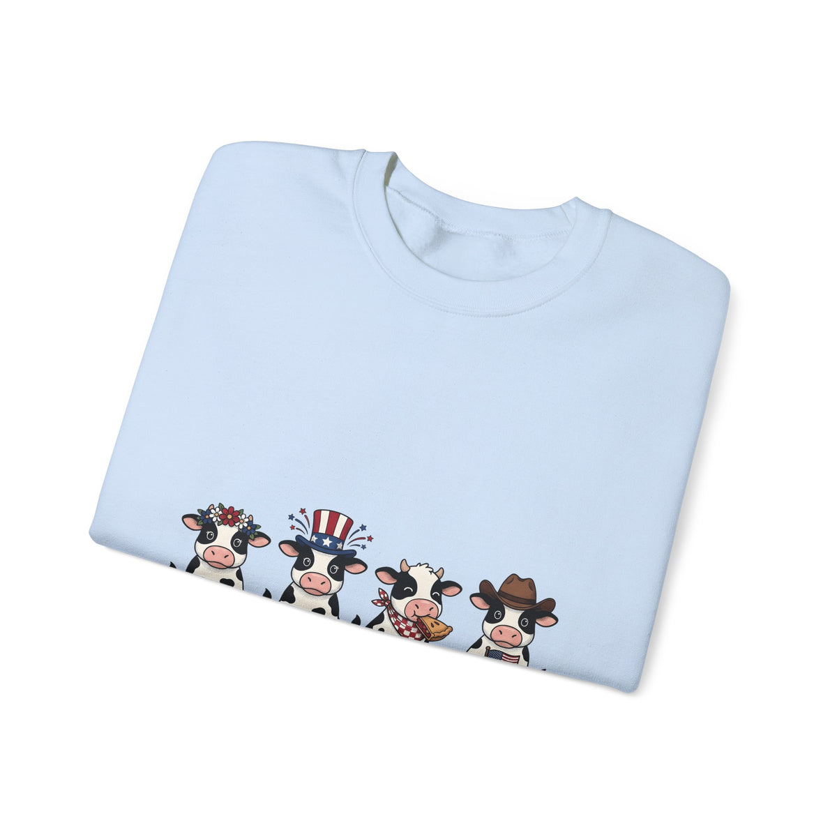 Patriotic Cows Sweatshirt 4th Of July Farm Gift Women Cartoon Sweatshirt Cows Sweatshirt Independence Day Fan Comic Sweatshirt Ranch Graphic Hand Drawn Pie
