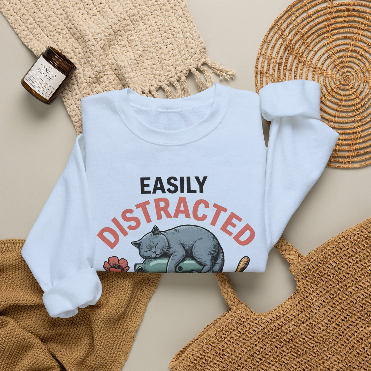 Cat Blender Sweatshirt Cat Dessert Gift Women Retro Sweatshirt Blender Sweatshirt Cat Fan Vintage Sweatshirt Pastry Graphic Sketch Blossoms Sweatshirt