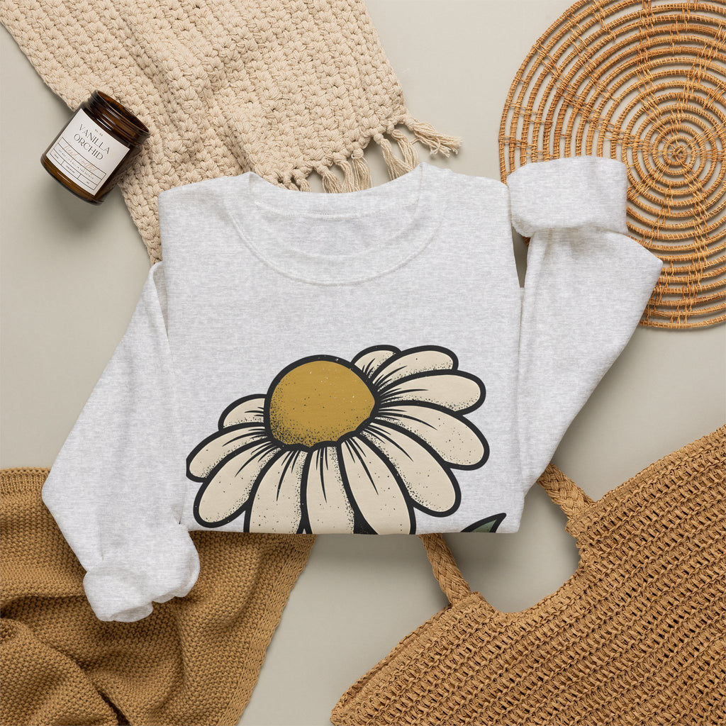 Daisy Petal Sweatshirt Floral Nature Gift Women Cartoon Sweatshirt Flower Sweatshirt Botanical Fan Comic Sweatshirt Outdoor Graphic Silhouette Sprig Sweatshirt