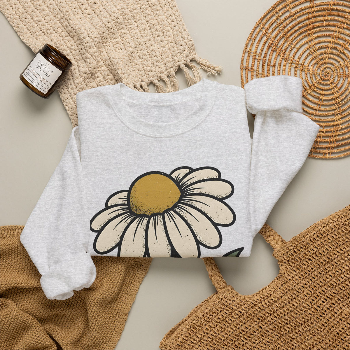 Daisy Petal Sweatshirt Floral Nature Gift Women Cartoon Sweatshirt Flower Sweatshirt Botanical Fan Comic Sweatshirt Outdoor Graphic Silhouette Sprig Sweatshirt