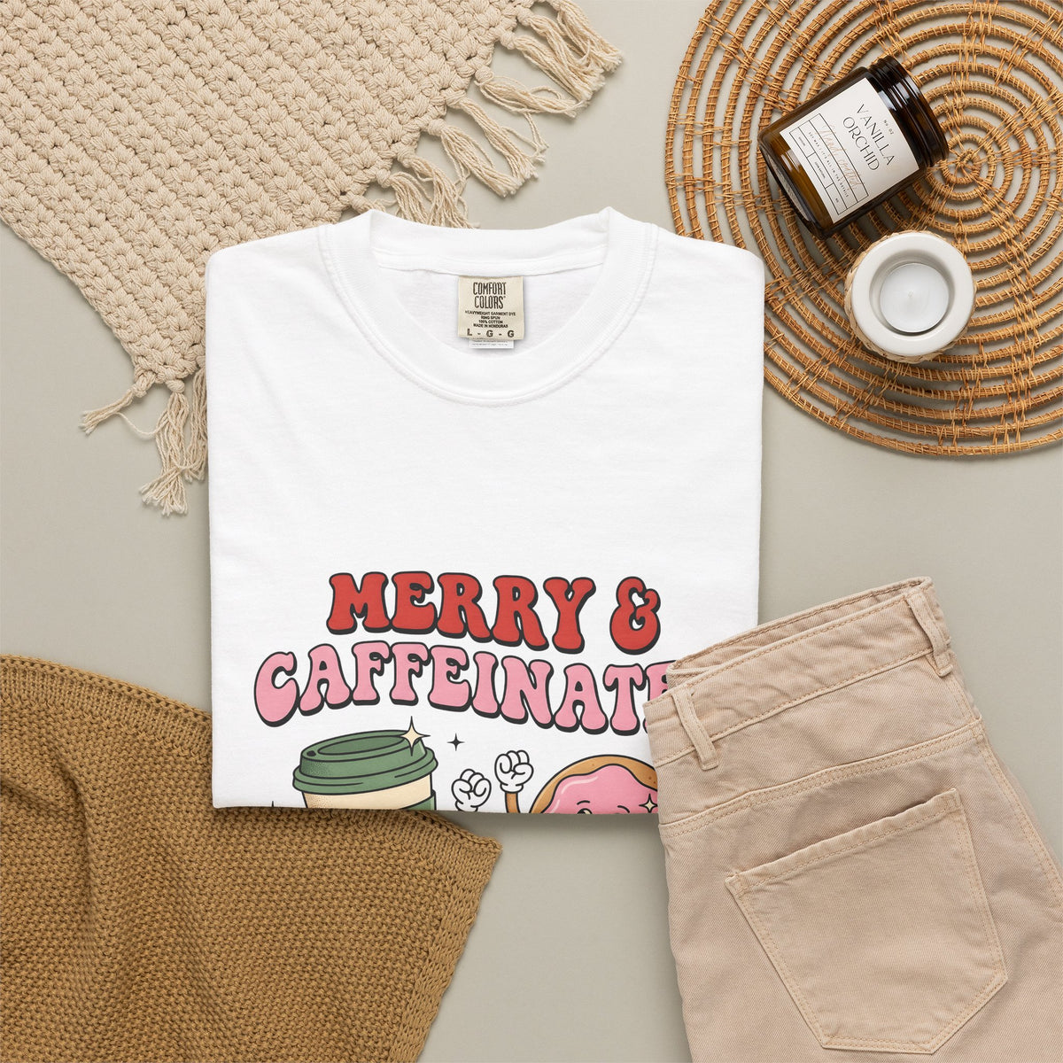 Coffee Cup Donut T-Shirt Christmas Coffee Gift Women Cartoon T-Shirt Donut T-Shirt Xmas Fan Cartoony T-Shirt Coffee Design Retro Stars T-Shirt