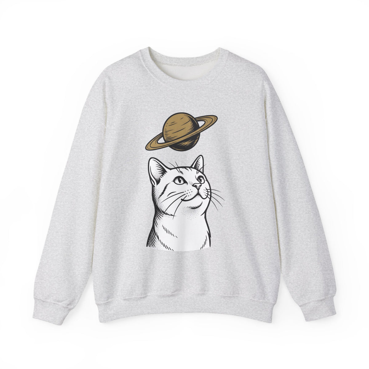Cat Graphic Sweatshirt Cat Space Gift Women Line Art Sweatshirt Kitten Sweatshirt Feline Fan Simple Sweatshirt Galaxy Graphic Minimalist Planet Sweatshirt