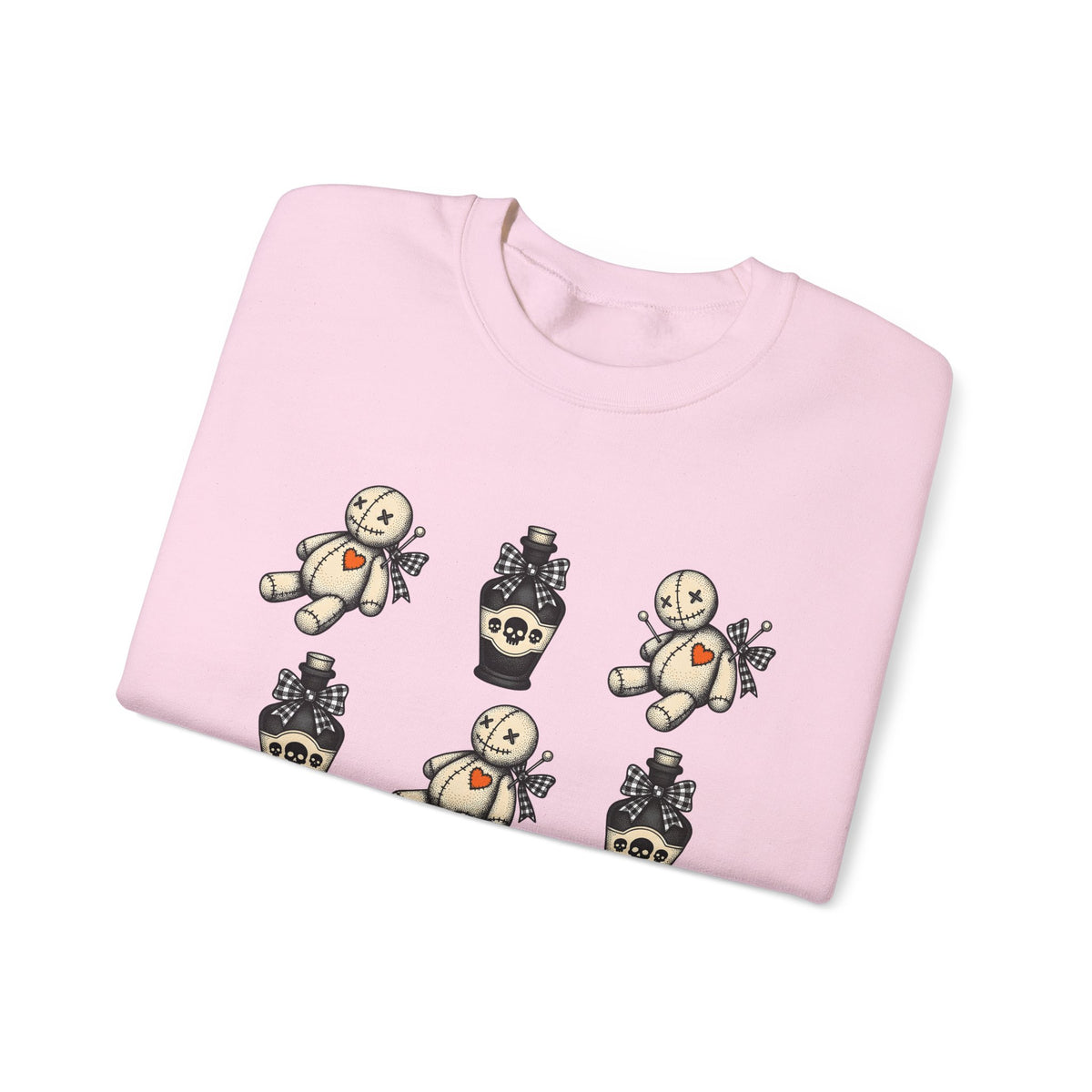Charm Doll Sweatshirt Halloween Macabre Gift Women Old School Sweatshirt Voodoo Doll Sweatshirt Horror Fan Retro Sweatshirt Dark Graphic Throwback Remedy Flask