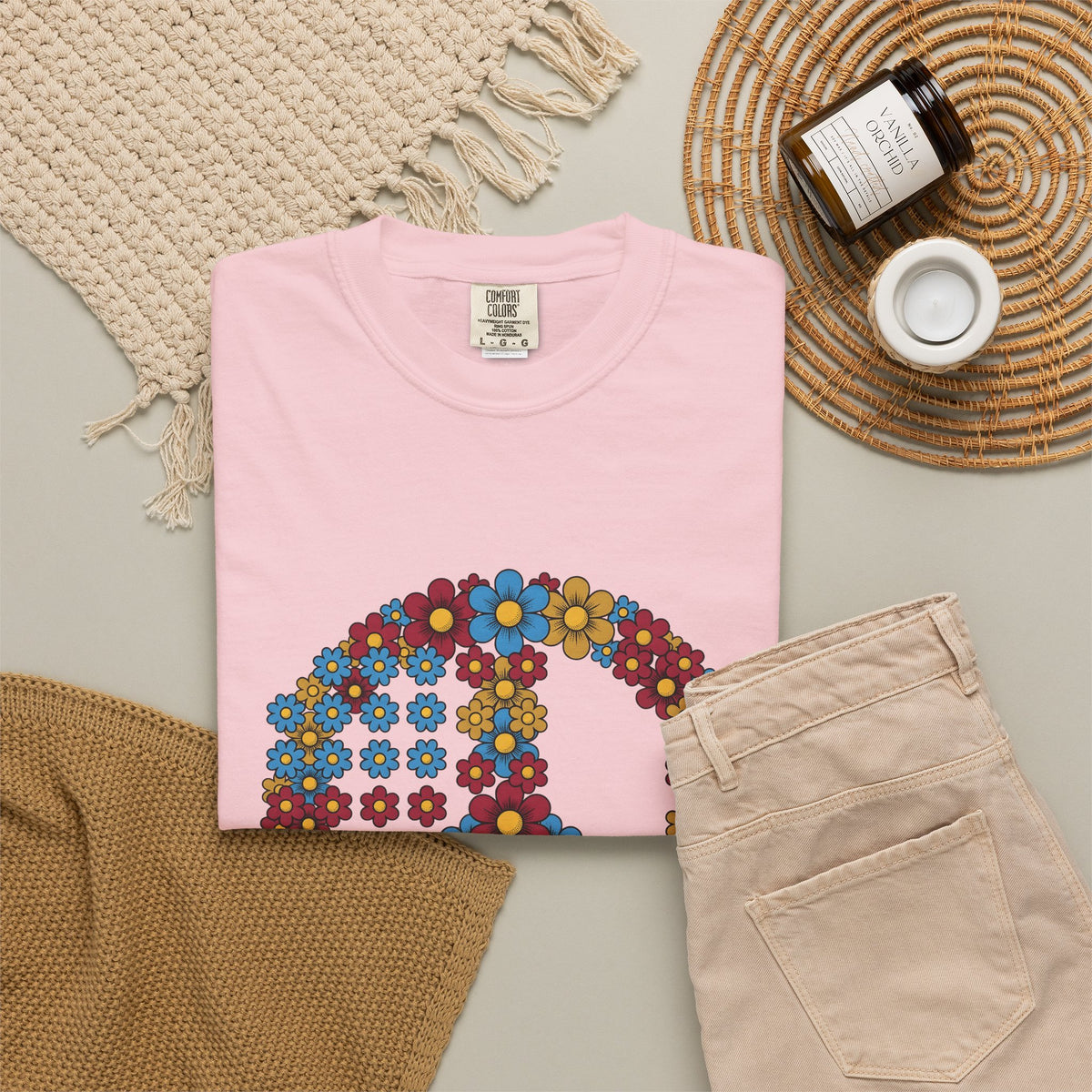 Peace Symbol Flower T-Shirt N Symbol Gift Women Hippie T-Shirt Peace Sign T-Shirt Nature Enthusiast Bohemian T-Shirt Iconic Graphic Retro Chamomile