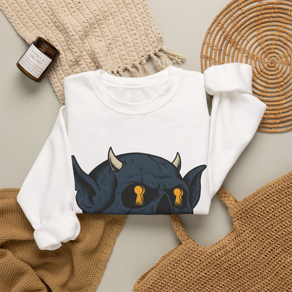 Devil Skull Sweatshirt Halloween Horror Gift Women Tattoo Sweatshirt Skull Sweatshirt Horror Fan Scary Graphic Sweatshirt Retro Teeth Sweatshirt
