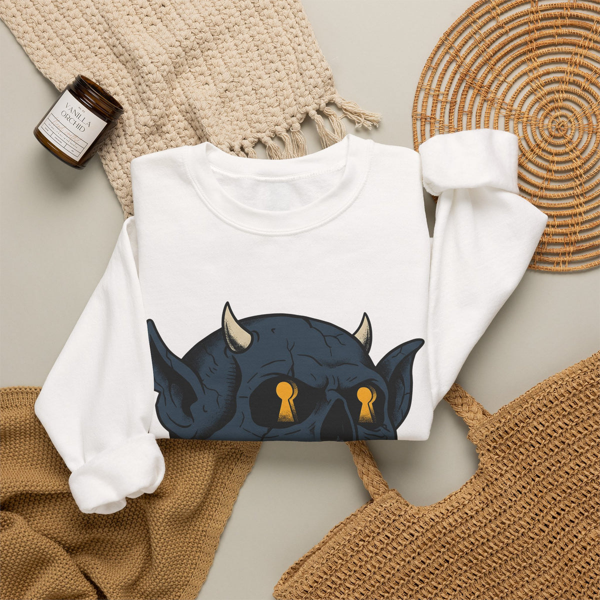 Devil Skull Sweatshirt Halloween Horror Gift Women Tattoo Sweatshirt Skull Sweatshirt Horror Fan Scary Graphic Sweatshirt Retro Teeth Sweatshirt