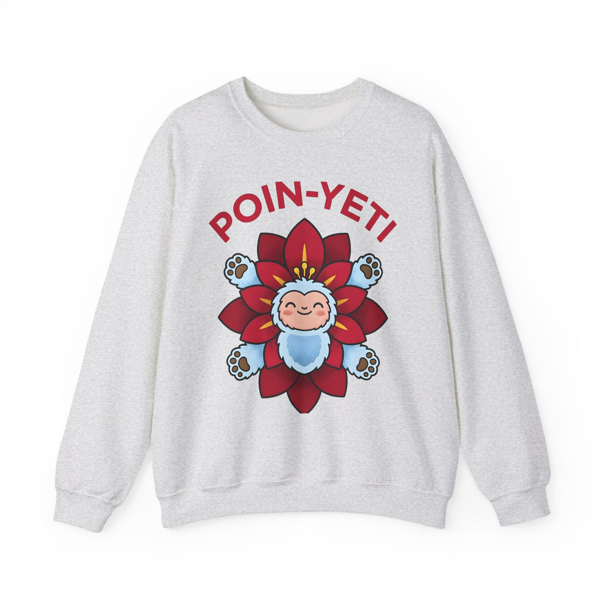 Yeti Flower Holiday Christmas Gift Kawaii Sasquatch Winter Fan Xmas Cartoon Poinsettia Sweatshirt
