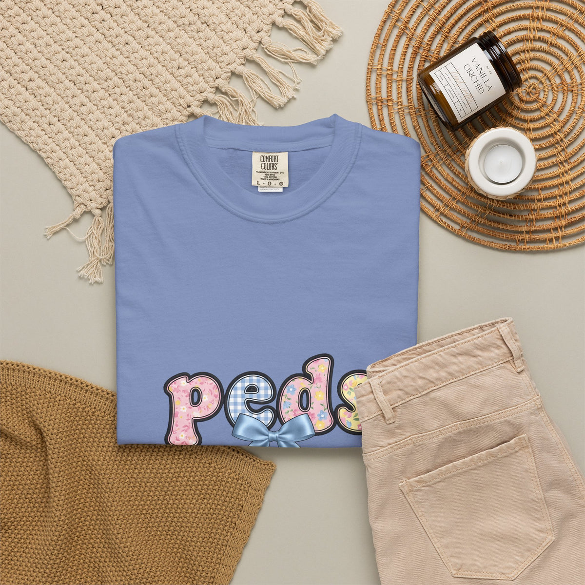 Pastel Fabric Typography T-Shirt Nurse Flower Gift Women Adorable T-Shirt Textile T-Shirt Nursing Enthusiast Typography T-Shirt Floral Graphic Old