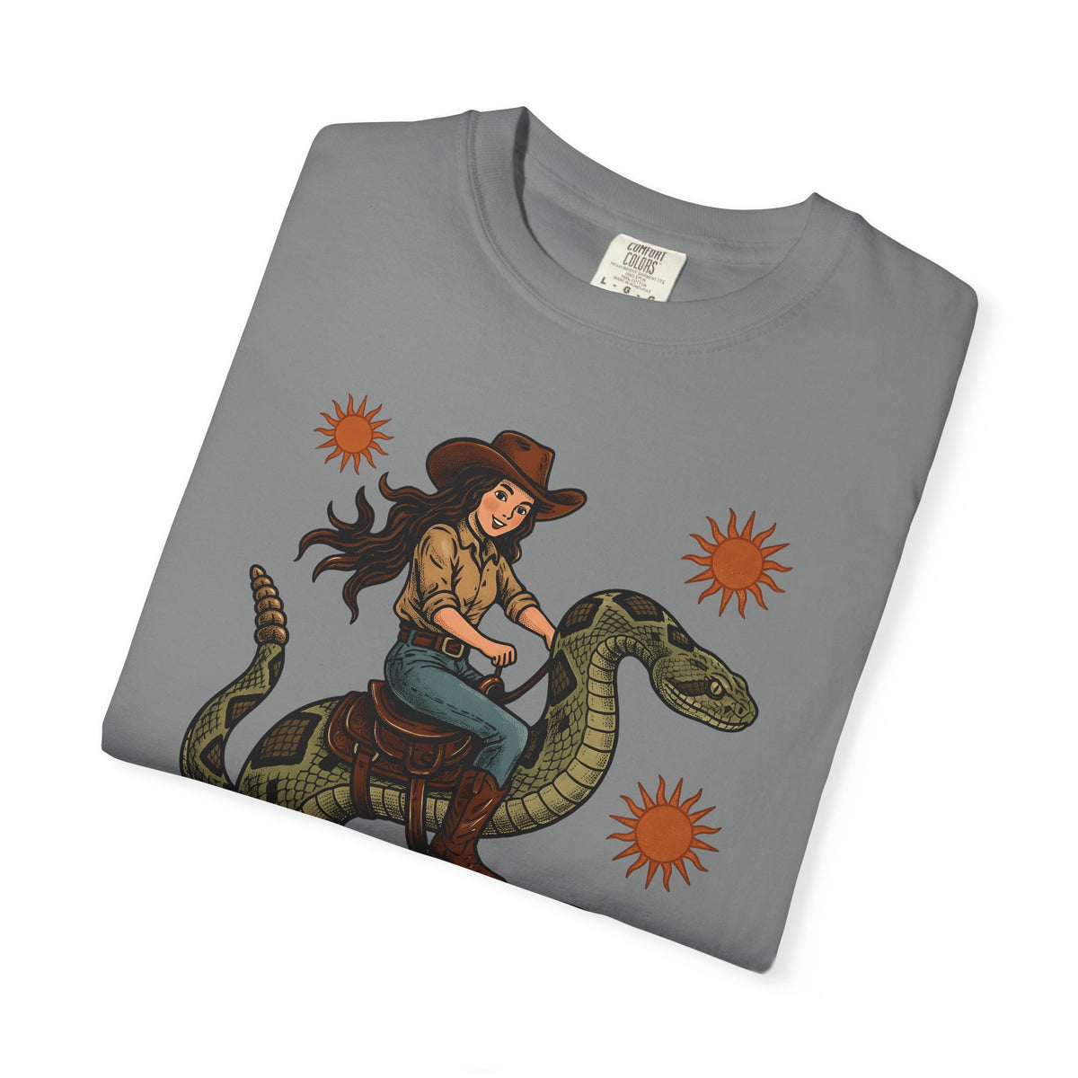Cowgirl Serpent T-Shirt Cowgirl Wildlife Gift Women Cowboy T-Shirt Snake T-Shirt Rodeo Fan Western T-Shirt Animal Graphic Retro Sunshine T-Shirt