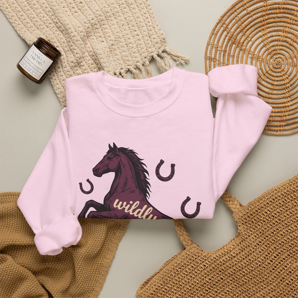Horse Design Sweatshirt Boho Chic Ranch Gift Women Classic Sweatshirt Equine Sweatshirt Hippie Fan Vintage Sweatshirt Western Graphic Doodle Horseshoe Sweatshirt