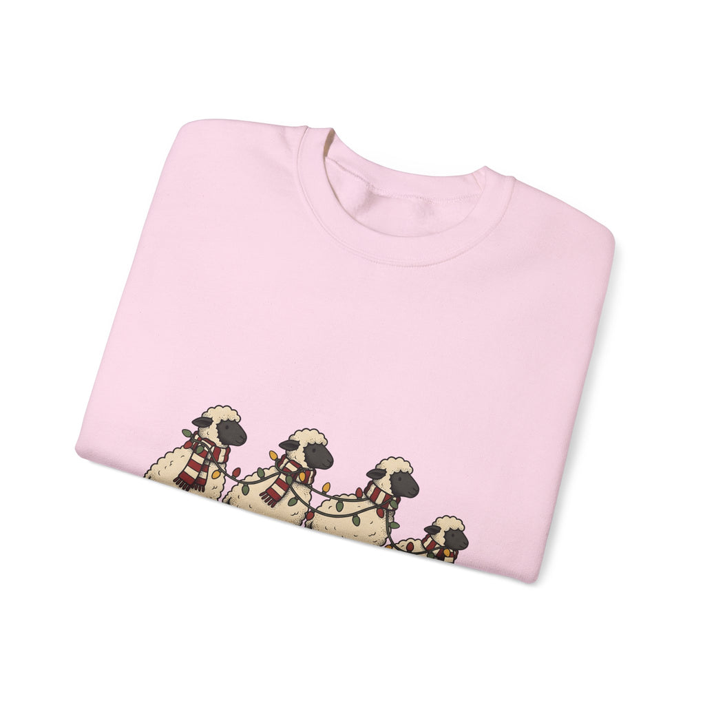 Sheep Herd Sweatshirt Christmas Wildlife Gift Women Lovable Sweatshirt Flock Sweatshirt Xmas Fan Cartoon Sweatshirt Animal Graphic Doodle Festive Lights Sweatshirt