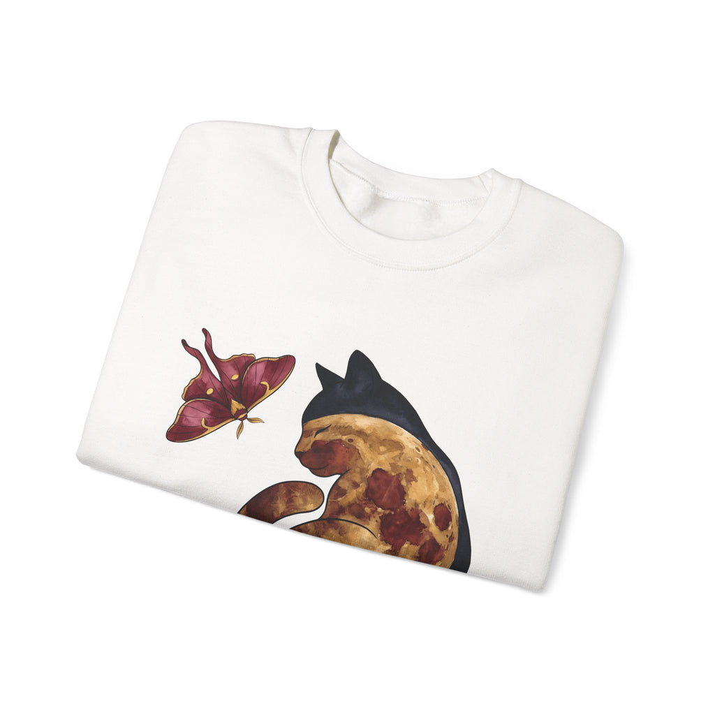 Night Cat Sweatshirt Cat Cosmos Gift Women Paint Sweatshirt Kitty Sweatshirt Cat Fan Artistic Sweatshirt Universe Graphic Galaxy Moth Sweatshirt