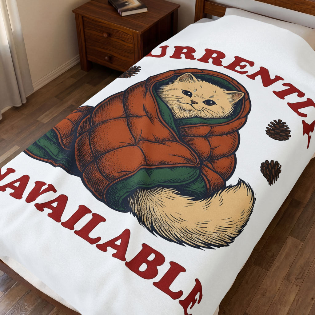 Warm Cat Blanket Cat Backpacking Gift Women Farmhouse Blanket Kitty Blanket Feline Fan Rustic Blanket Hiking Graphic Line Art Conifer Cones Blanket