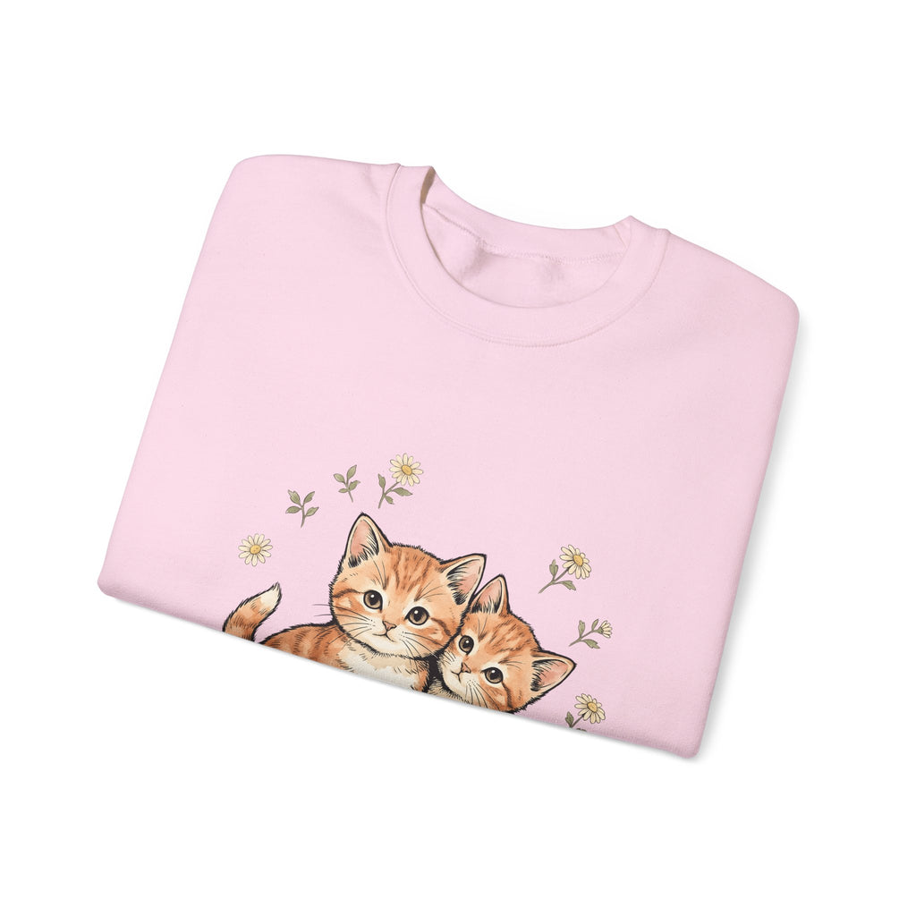Orange Tabby Kittens Sweatshirt Cat Floral Gift Women Cute Sweatshirt Kitten Sweatshirt Cat Fan Adorable Sweatshirt Botanical Graphic Hand Drawn Daisies Sweatshirt
