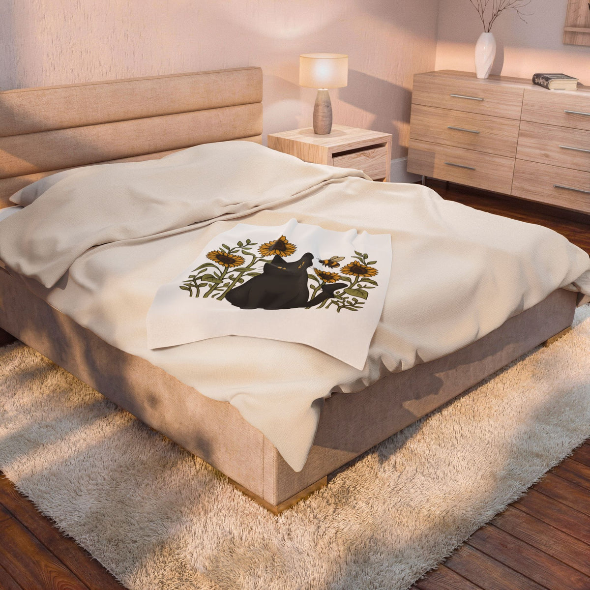 Dark Cat Blanket Boho Chic Garden Gift Women Line Art Blanket Black Cat Blanket Bohemian Fan Minimalist Blanket Gardening Graphic Cartoon Yellow
