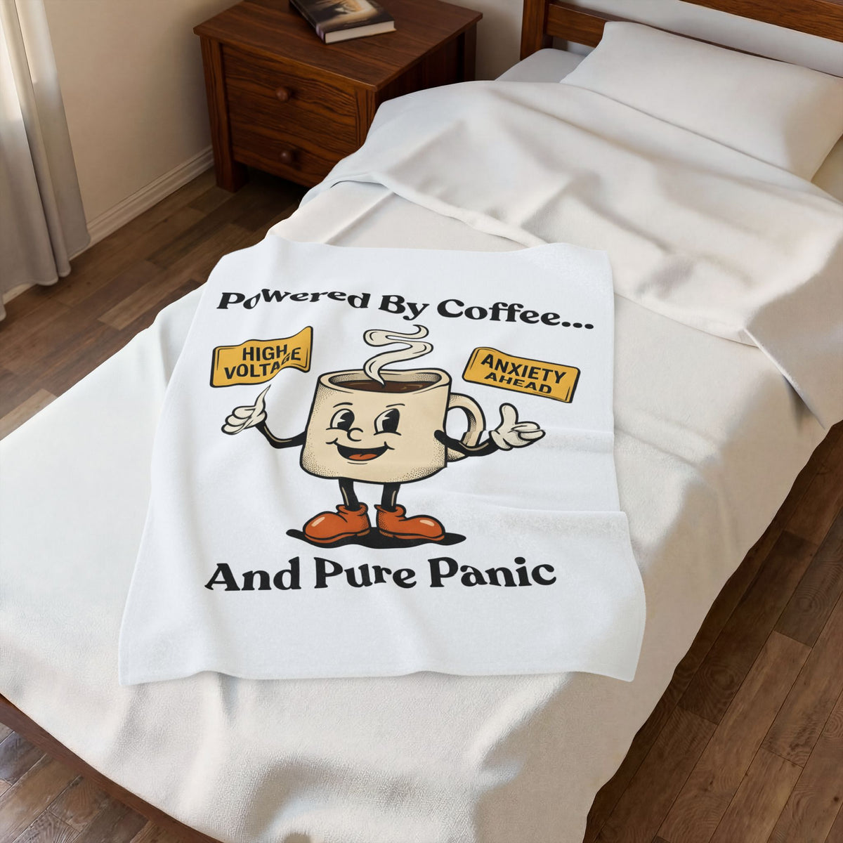 Coffee Cup Mascot Blanket Coffee Jokes Gift Women Comic Blanket Blanket Blanket Caffeine Fan Cartoon Blanket Humor Graphic Retro Caution Symbols Blanket