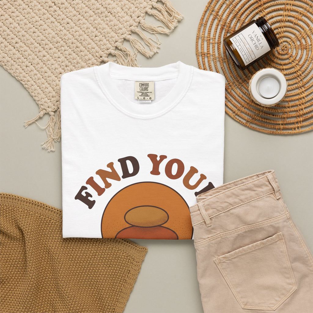 Cairn Stack T-Shirt Sports Selfcare Gift Women Tribal T-Shirt Rock Pile T-Shirt Athlete Fan Stone T-Shirt Wellness Graphic Hand Drawn Sunshine