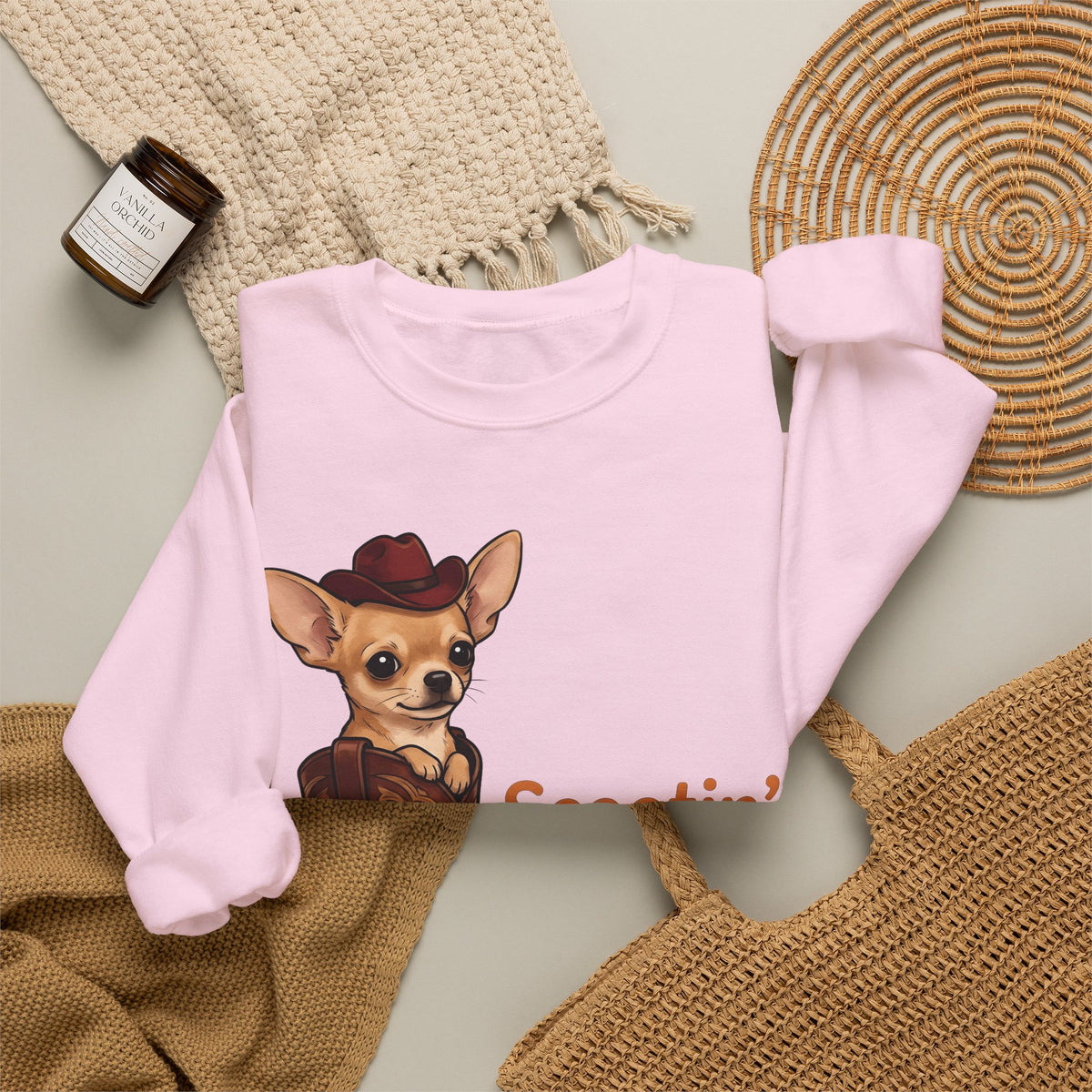 Chihuahua Cowboy Sweatshirt Dog Country Gift Women Hand Drawn Sweatshirt Puppy Sweatshirt Dog Fan Illustrated Sweatshirt Country Graphic Rustic Cowboy Boot