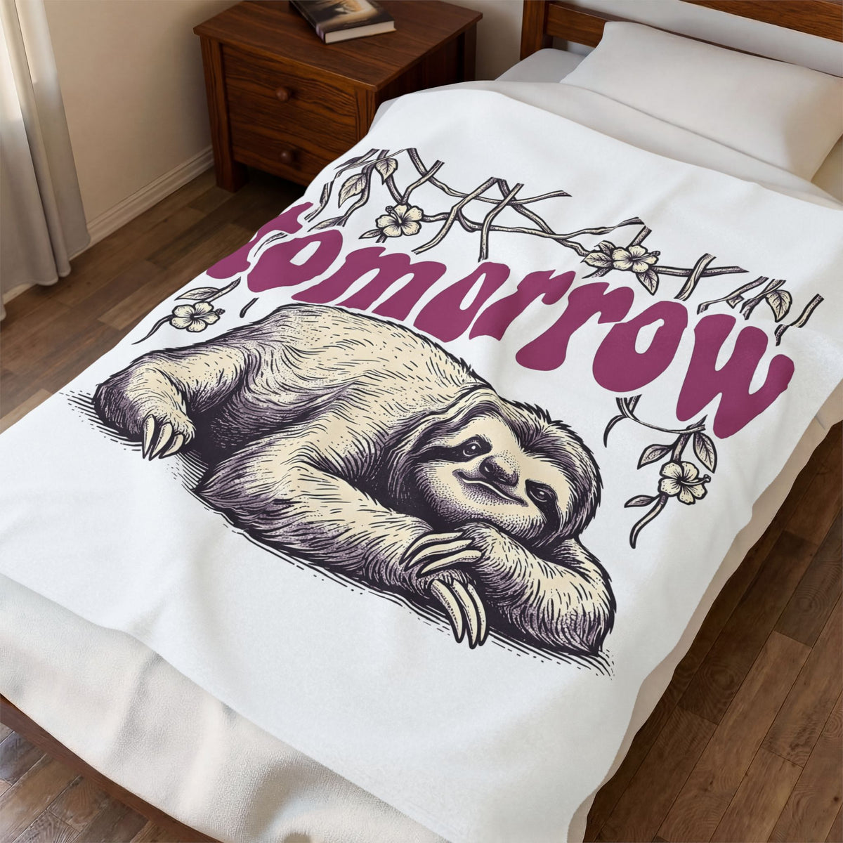 Sloth Drawing Blanket Funny Beast Gift Women Cartoon Blanket Sloth Blanket Humor Fan Comic Blanket Monster Graphic Doodle Plant Vines Blanket