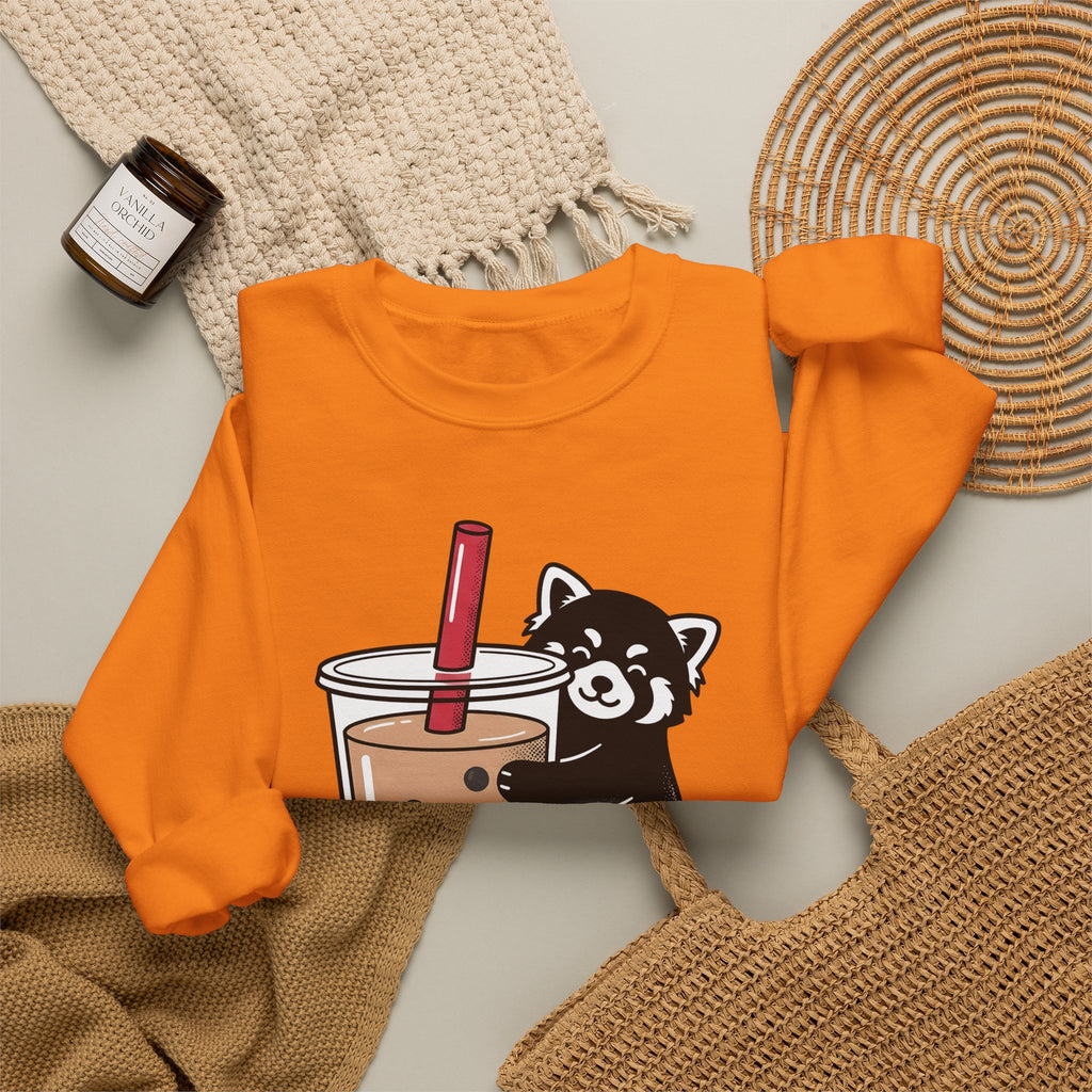 Red Panda Drink Sweatshirt Boba Wildlife Gift Women Adorable Sweatshirt Panda Drink Sweatshirt Bubble Tea Fan Cute Sweatshirt Animal Graphic Animated Milk Tea