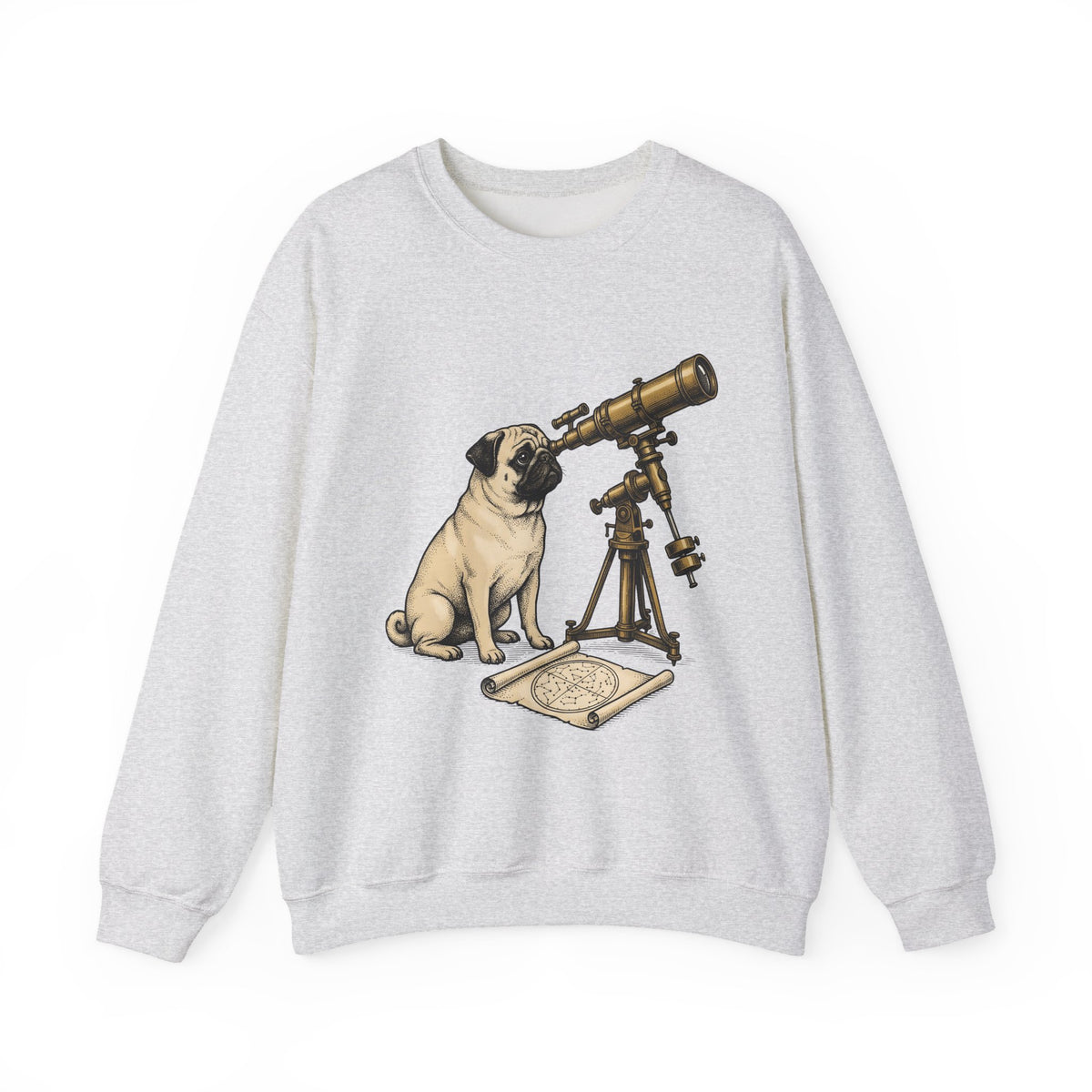 Pug Puppy Sweatshirt Dog Space Gift Women Retro Sweatshirt Puppy Sweatshirt Dog Fan Canine Sweatshirt Vintage Graphic Astronomy Illustration Sketch Binoculars