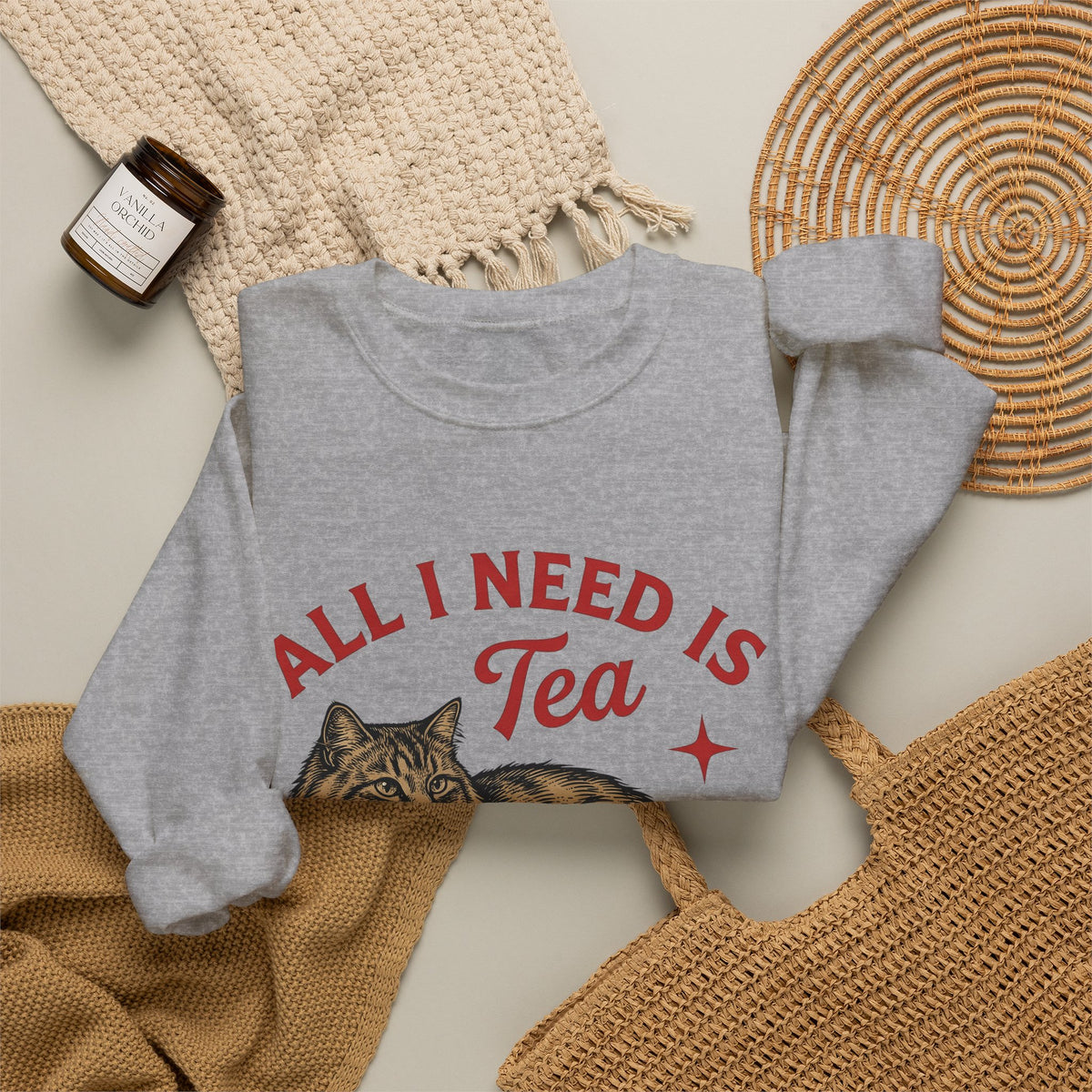 Cat Tea Cup Sweatshirt Cat Tea Gift Women Vintage Sweatshirt Kitty Sweatshirt Feline Fan Retro Sweatshirt Tea Infusion Graphic Hand Drawn Star Sweatshirt