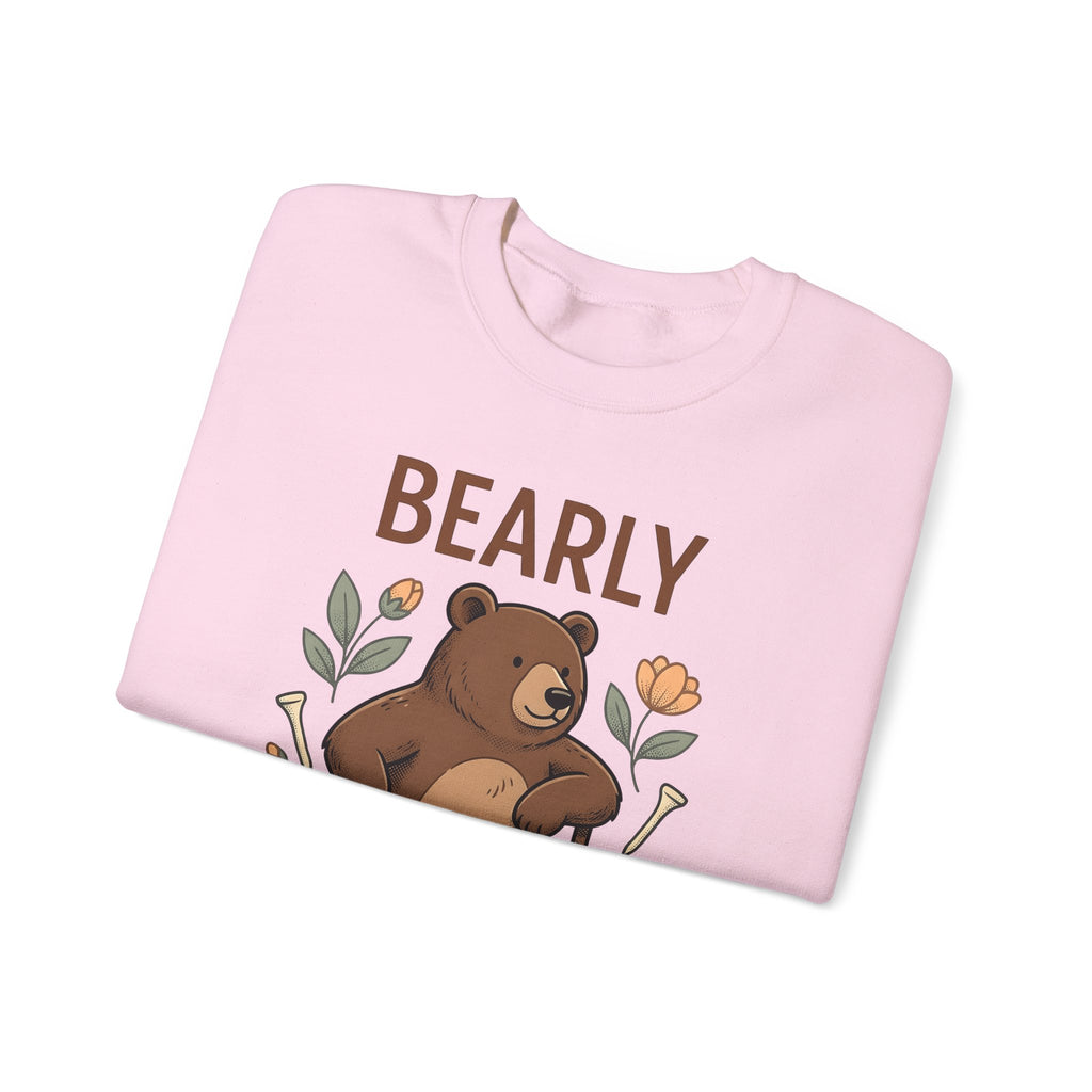 Bear Golf Sweatshirt Golf Wildlife Gift Women Comic Sweatshirt Teddy Sweatshirt Golfer Fan Cartoon Sweatshirt Animal Graphic Retro Floral Sweatshirt
