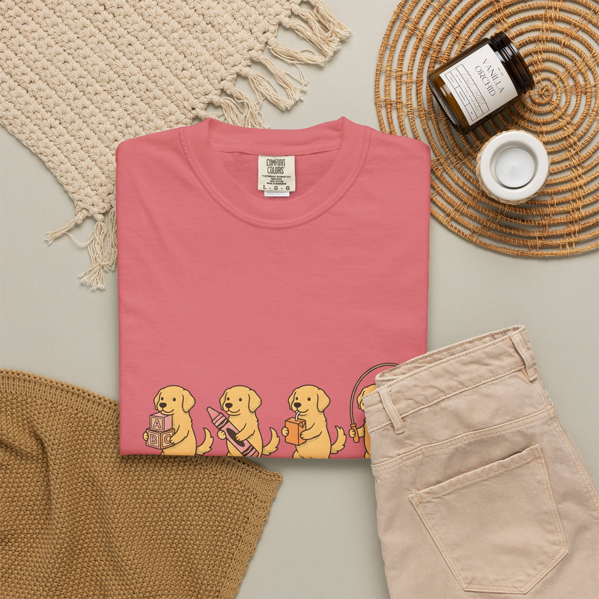 Golden Retriever Pups T-Shirt Teachers Companion Gift Women Caricature T-Shirt Puppy T-Shirt Educator Enthusiast Cartoon T-Shirt Buddy Graphic