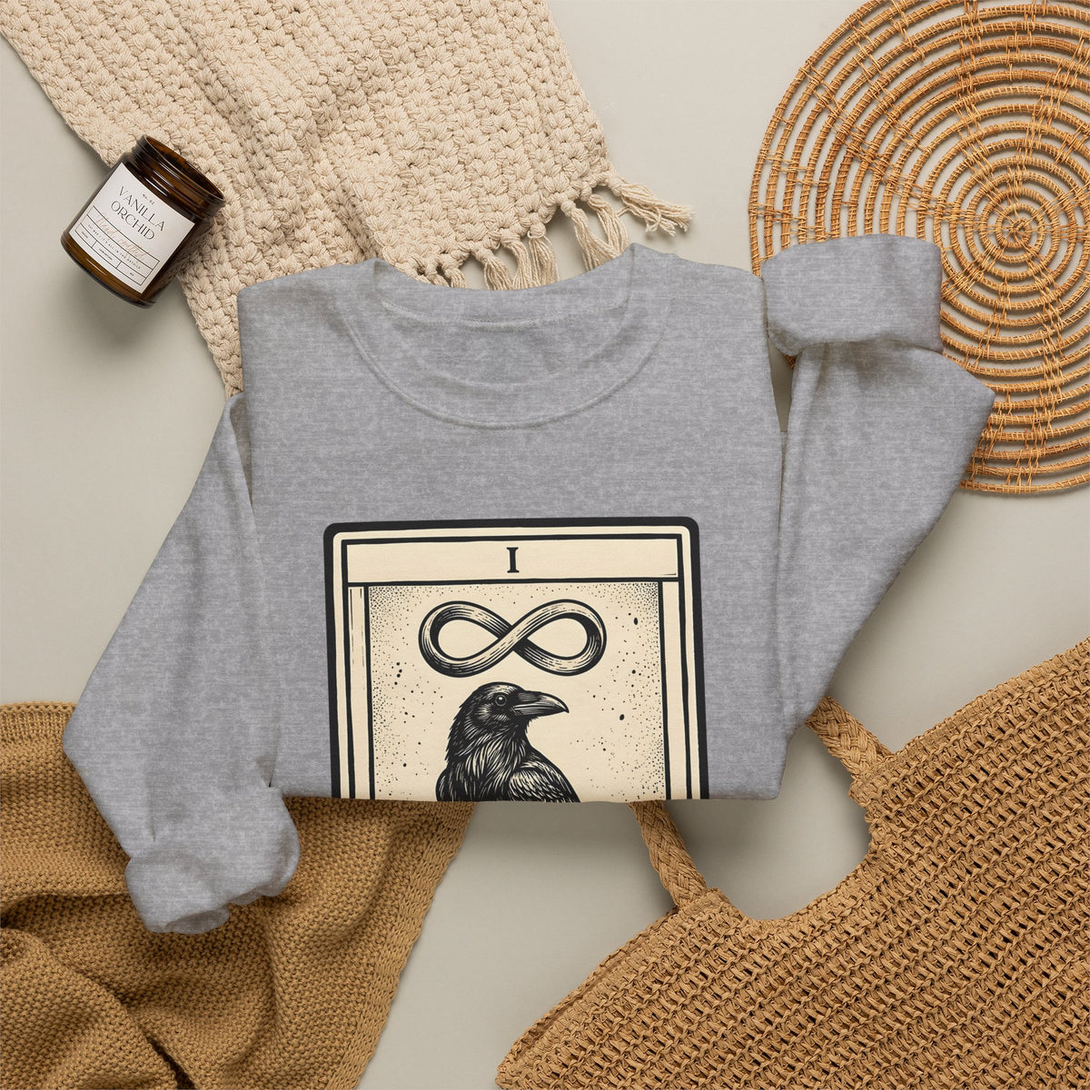 Raven Tarot Deck Sweatshirt Boho Chic Occult Gift Women Old School Sweatshirt Tarot Card Sweatshirt Bohemian Fan Vintage Sweatshirt Mystical Graphic Enchanted
