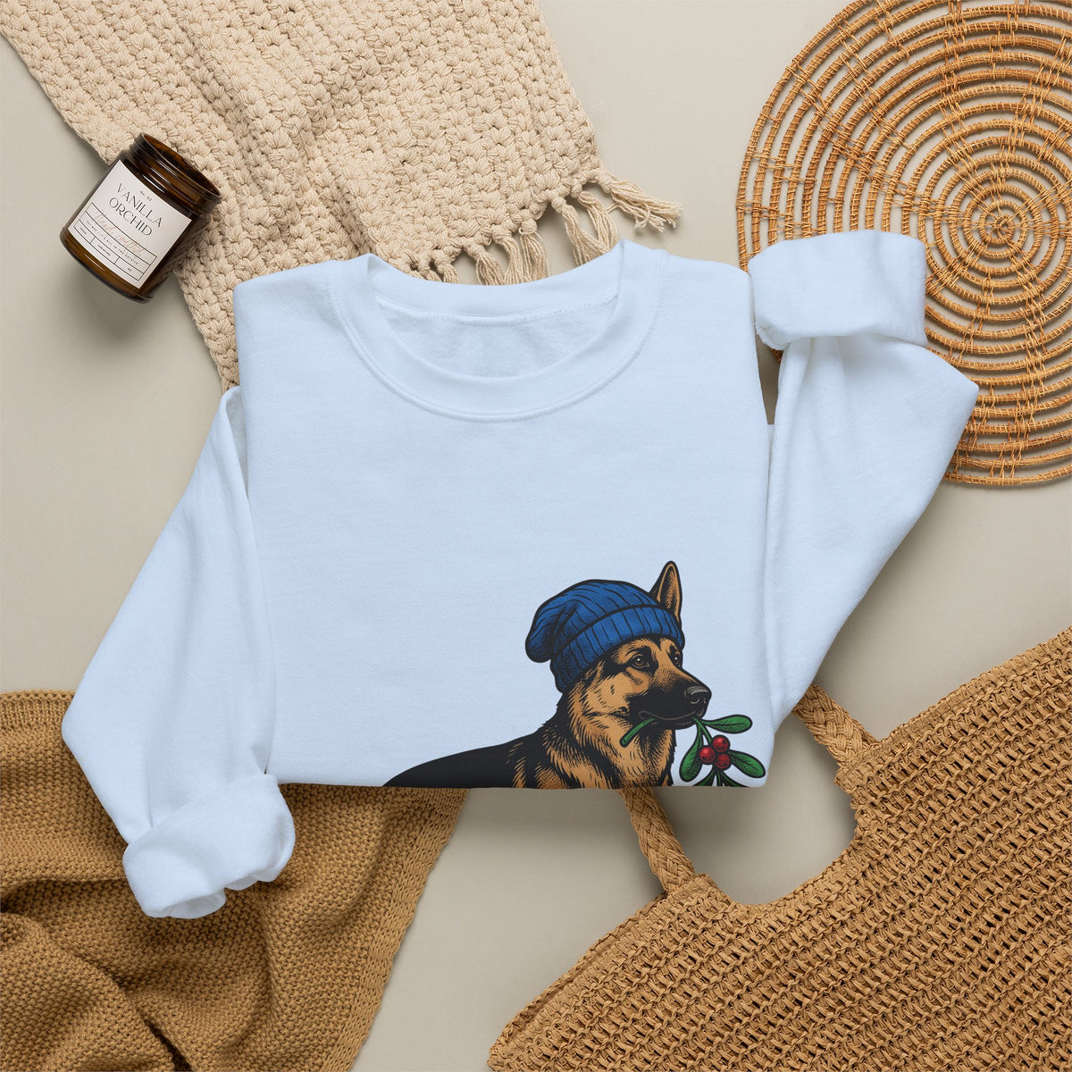 German Shepherd Puppy Sweatshirt Dog Holidays Gift Women Hand Drawn Sweatshirt Alsatian Sweatshirt Dog Fan Illustrated Graphic Sweatshirt Line Art Festive