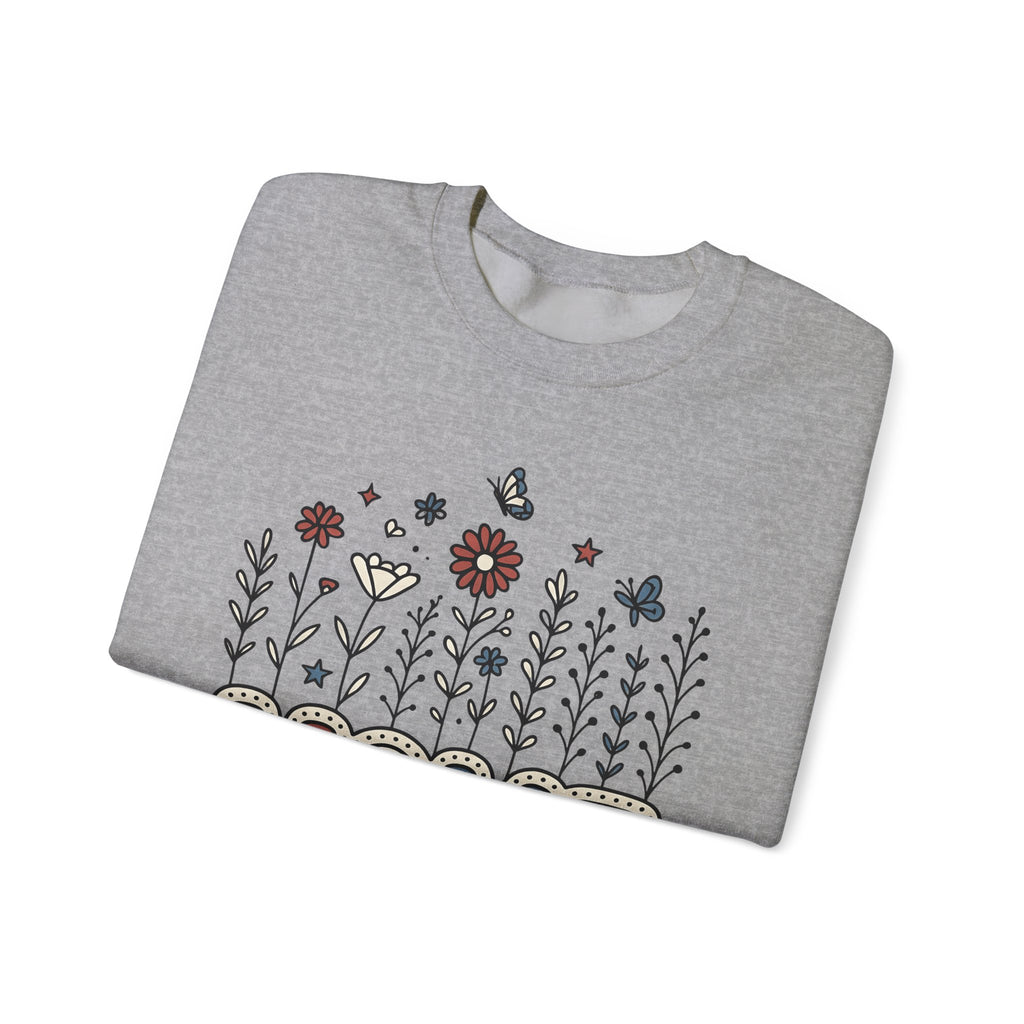 Floral Home Graphic Sweatshirt America Patriotic Gift Women Boho Sweatshirt Home Decor Sweatshirt American Fan Bohemian Sweatshirt Star Graphic Retro Butterfly