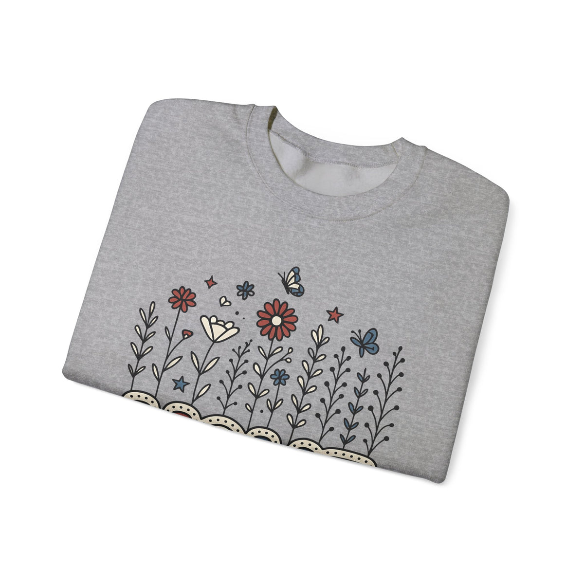 Floral Home Graphic Sweatshirt America Patriotic Gift Women Boho Sweatshirt Home Decor Sweatshirt American Fan Bohemian Sweatshirt Star Graphic Retro Butterfly