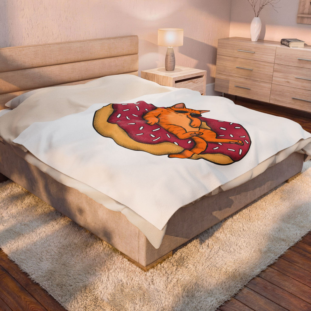 Feline Donut Blanket Cat Cuisine Gift Women Animated Blanket Cat Blanket Cat Fan Kitty Blanket Food Graphic Classic Glasses Blanket