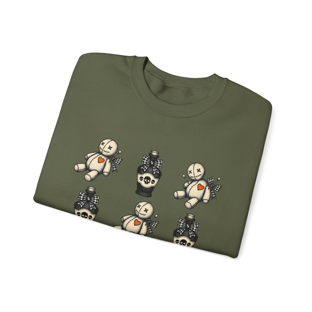 Charm Doll Sweatshirt Halloween Macabre Gift Women Old School Sweatshirt Voodoo Doll Sweatshirt Horror Fan Retro Sweatshirt Dark Graphic Throwback Remedy Flask