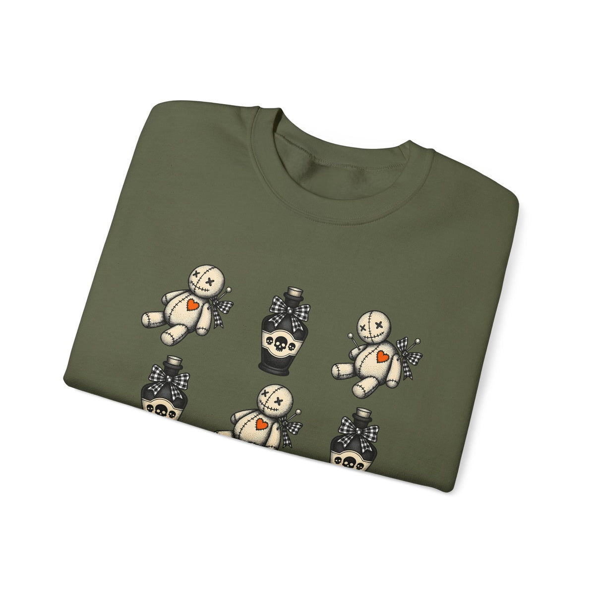 Charm Doll Sweatshirt Halloween Macabre Gift Women Old School Sweatshirt Voodoo Doll Sweatshirt Horror Fan Retro Sweatshirt Dark Graphic Throwback Remedy Flask