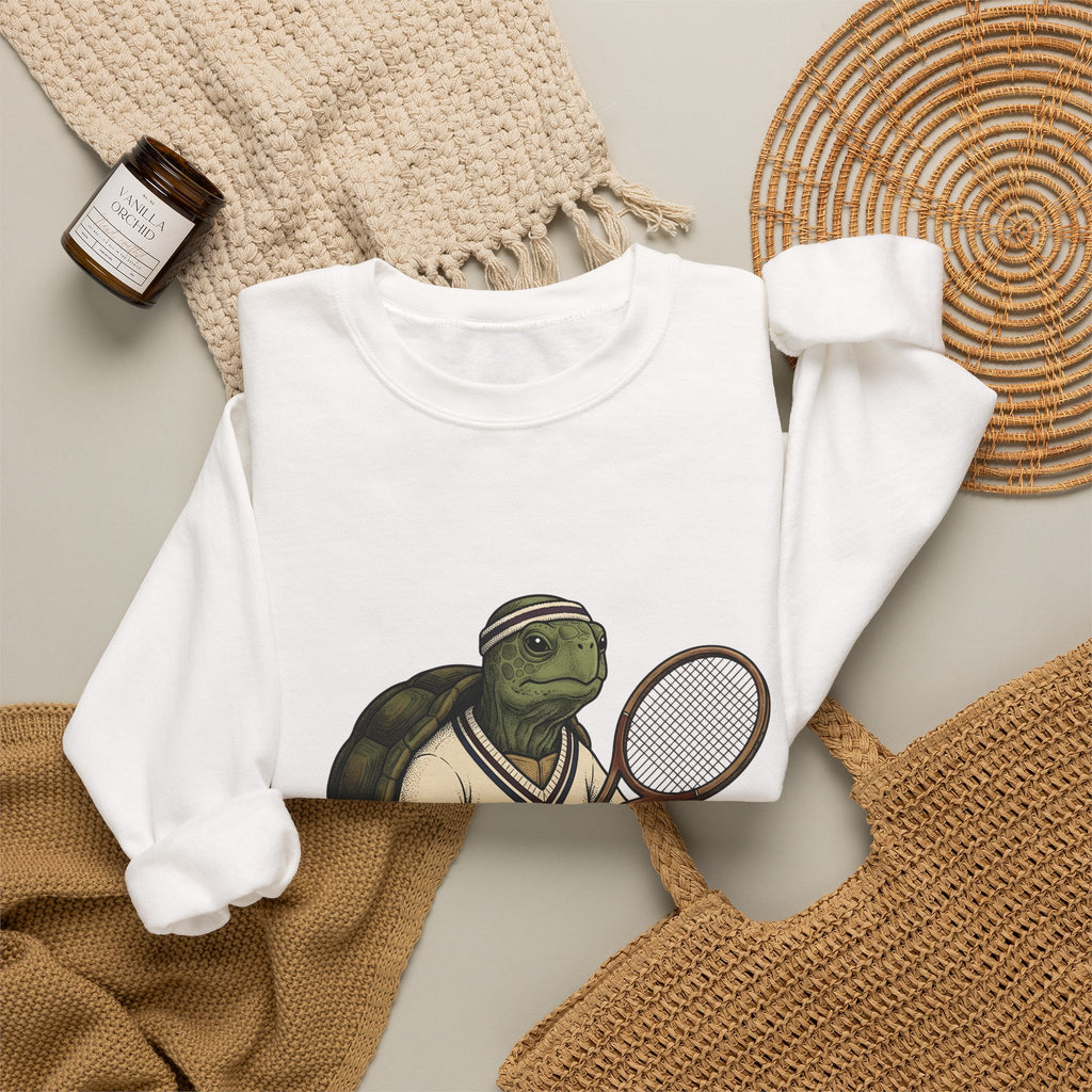 Turtle Tennis Sweatshirt Sports Animal Gift Women Vintage Sweatshirt Tennis Sweatshirt Athlete Fan Retro Sweatshirt Wildlife Graphic Hand Drawn Tennis Ball