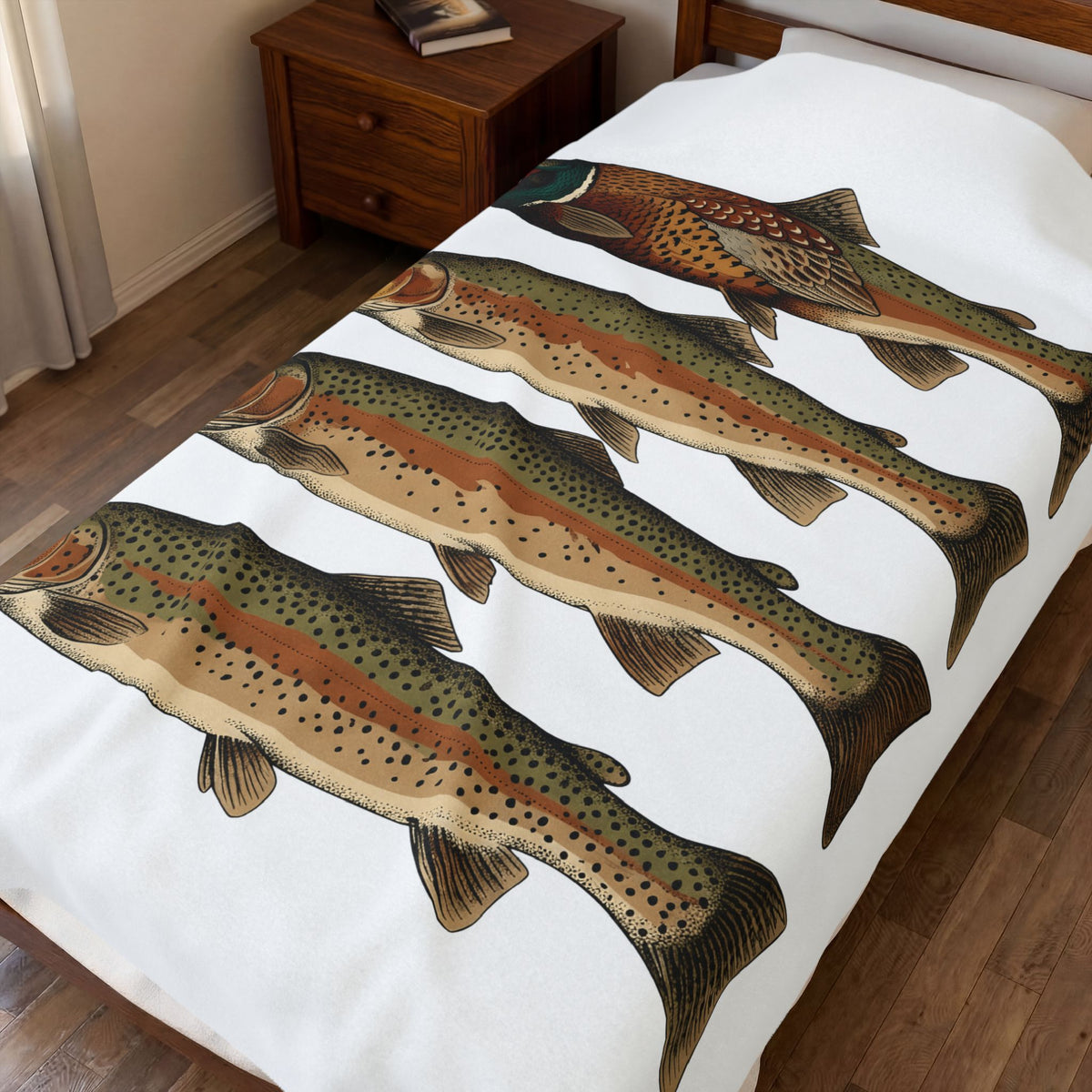 Rainbow Trout Fishing Animals Gift Retro Trout Angler Fan Vintage Wildlife Sketch Game Blanket