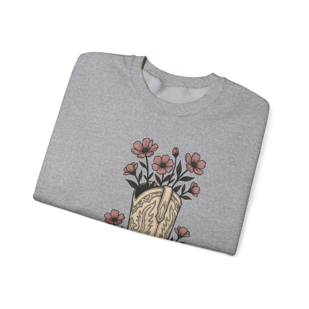 Leather Boot Sweatshirt Moms Ranch Gift Women Southwestern Sweatshirt Boot Sweatshirt Mom Enthusiast Western Sweatshirt Farmhouse Graphic Sketch Bouquet Sweatshirt