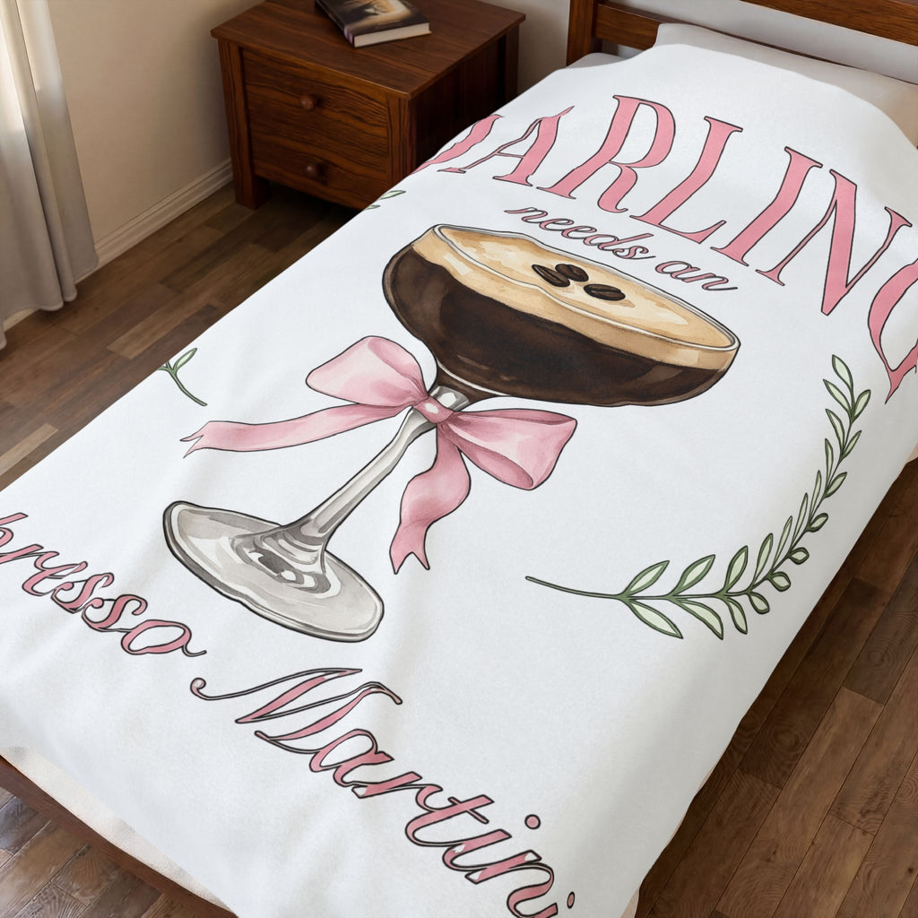 Espresso Martini Blanket Coffee Cocktail Gift Women Watercolor Blanket Martini Blanket Coffee Fan Cocktail Design Blanket Hand Drawn Pink Bow