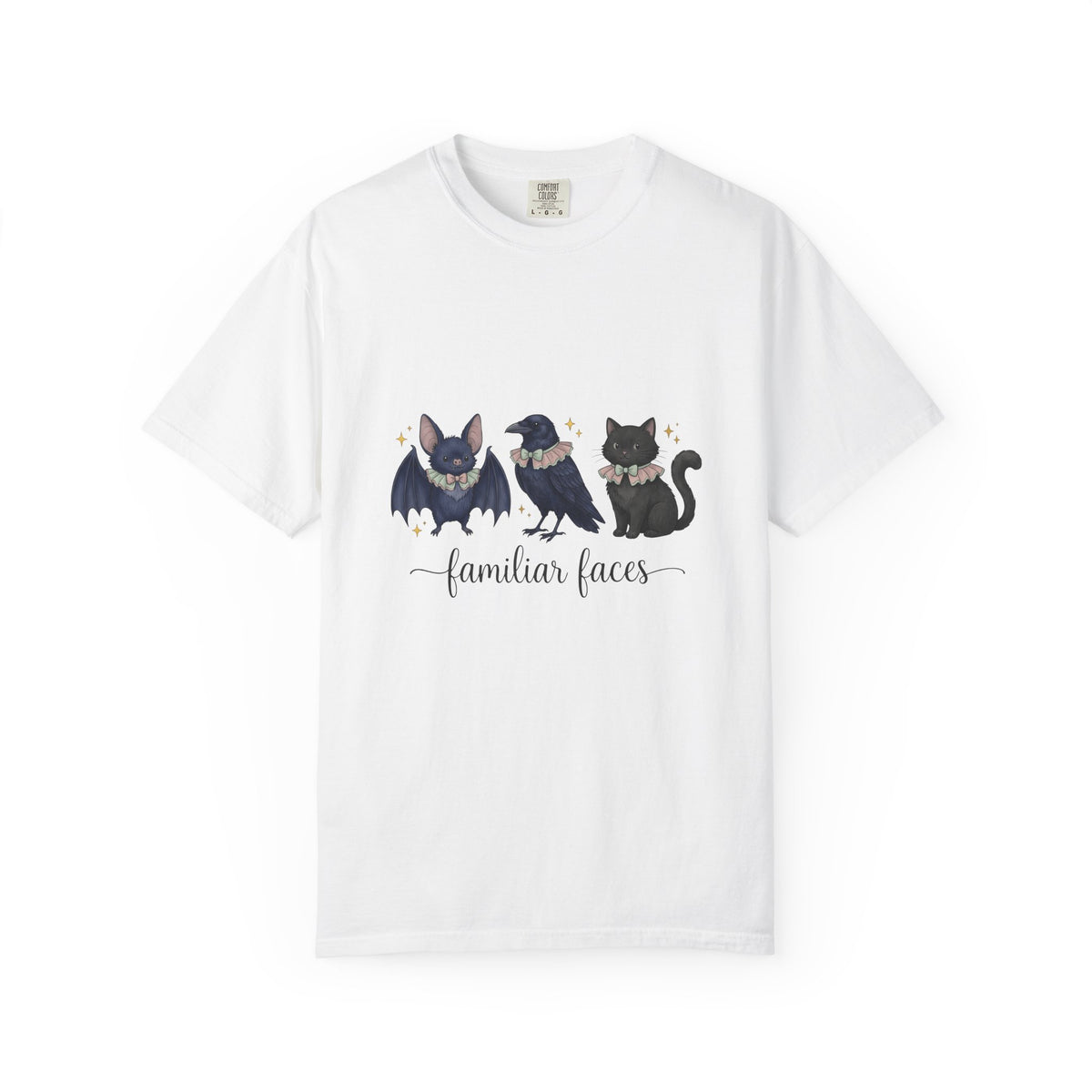 Bat Crow Cat T-Shirt Halloween Witch Gift Women Cute T-Shirt Animal T-Shirt Spooky Fan Cartoon T-Shirt Magical Graphic Hand