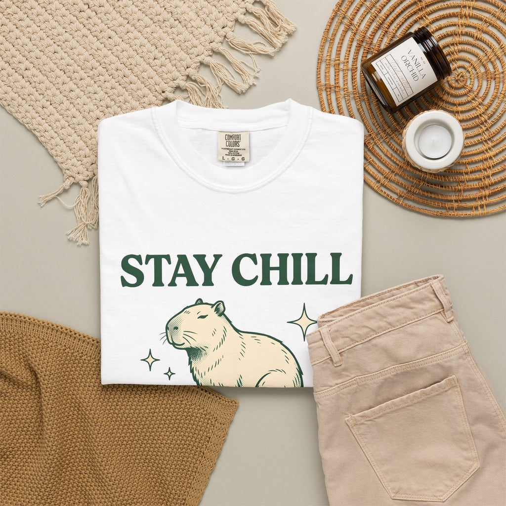 Capybara T-Shirt Capybara Creatures Gift Women Sketch T-Shirt Rodent T-Shirt Capybara Fan Guinea Pig T-Shirt Animal Graphic Cartoon Lotus Leaf