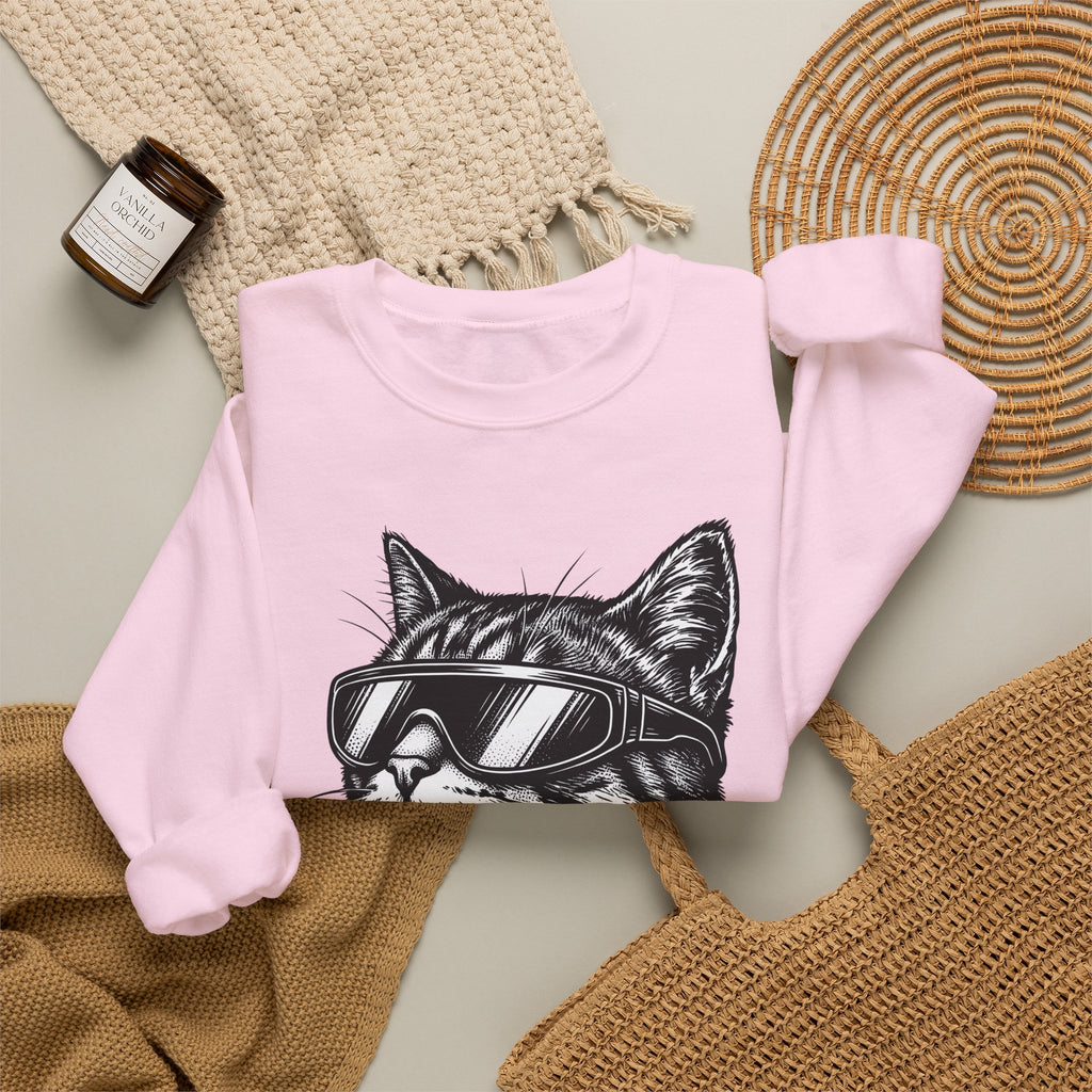 Cat Sunglasses Sweatshirt Cat Animal Gift Women Ink Drawing Sweatshirt Cool Cat Sweatshirt Cat Fan Feline Sweatshirt Creature Graphic Retro Eyewear Sweatshirt